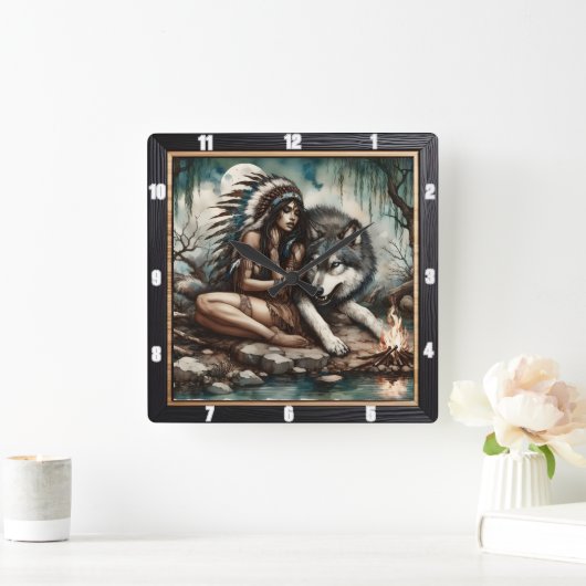 Native Journey: Mountain Air Abend Dream Quadratische Wanduhr (Zuhause)