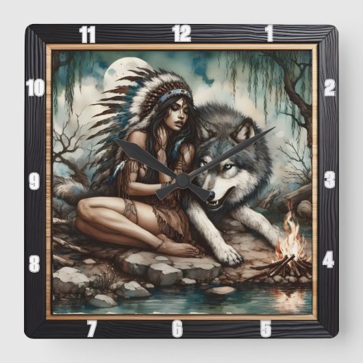 Native Journey: Mountain Air Abend Dream Quadratische Wanduhr (Vorderseite)