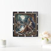 Native Moonlit Glade: Weisheit bewahrt Kunst Quadratische Wanduhr (Zuhause)
