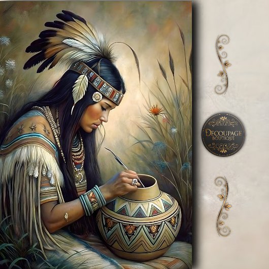 Native Potter Painting Pot Decoupage Seidenpapier