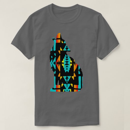 Native Print Turquoise Wolf T-Shirt (Design vorne)
