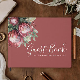 Native Protea Watercolor Floral Boho Botanisch Gästebuch