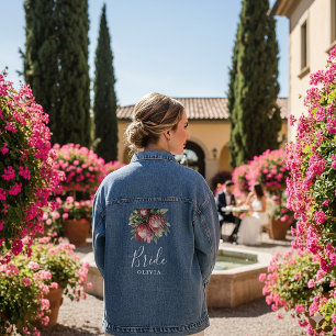Native Protea Watercolor Floral Boho Botanisch Jeansjacke
