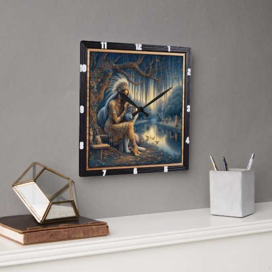 Native River Rhythm: Wildwood Heart Beat Quadratische Wanduhr (Büro)