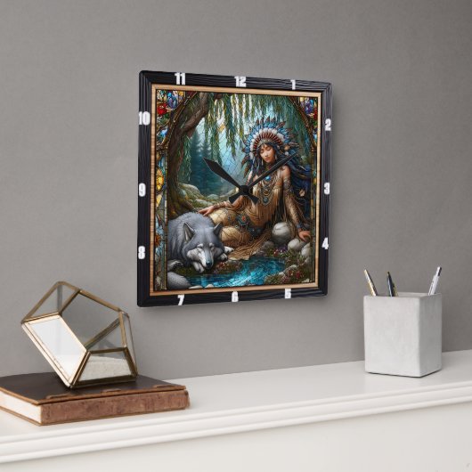 Native Serenity: Starlight Pines Abend Breeze Quadratische Wanduhr (Büro)