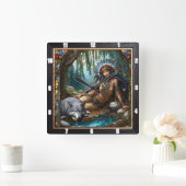 Native Serenity: Starlight Pines Abend Breeze Quadratische Wanduhr (Zuhause)