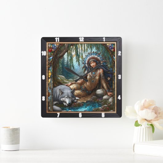 Native Serenity: Starlight Pines Abend Breeze Quadratische Wanduhr (Zuhause)