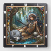 Native Serenity: Starlight Pines Abend Breeze Quadratische Wanduhr (Vorderseite)