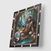 Native Serenity: Starlight Pines Abend Breeze Quadratische Wanduhr (Winkel)