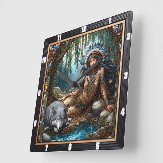 Native Serenity: Starlight Pines Abend Breeze Quadratische Wanduhr (Winkel)