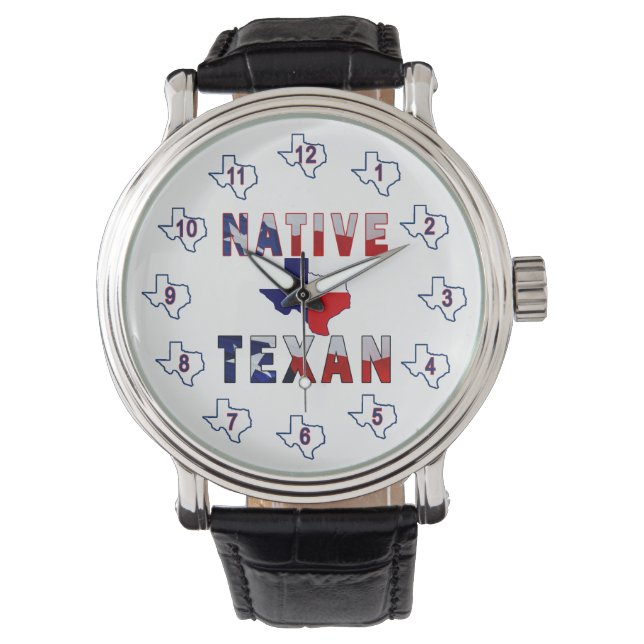 Native Texan Flag Map Armbanduhr (Vorderseite)