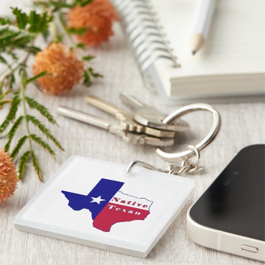 Native Texan Flag Map Schlüsselanhänger (Vorderseite rechts)