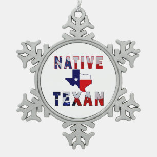 Native Texan Flag Map Schneeflocken Zinn-Ornament