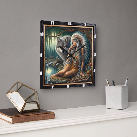 Native Timeless Peace: Art der Teichteilheit Quadratische Wanduhr (Büro)