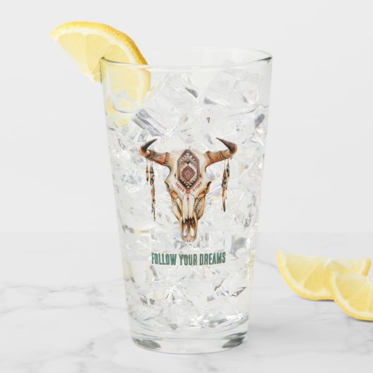 Native Tribal Bull Horns Skull Glas (Vorderseite Ice)