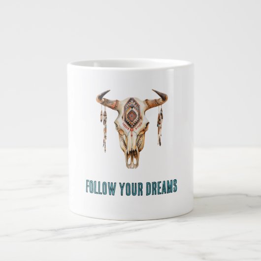 Native Tribal Bull Horns Skull Jumbo-Tasse (Vorderseite)