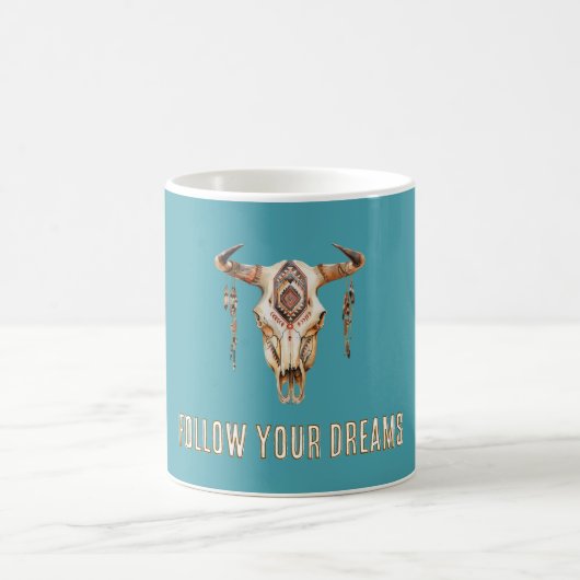 Native Tribal Bull Horns Skull Kaffeetasse (Mittel)