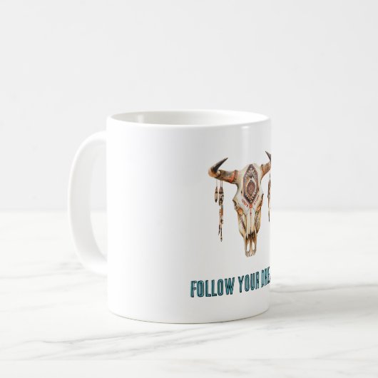 Native Tribal Bull Horns Skull Kaffeetasse (Vorderseite Links)