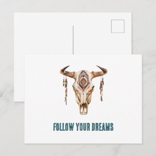 Native Tribal Bull Horns Skull Postkarte (Vorne/Hinten)