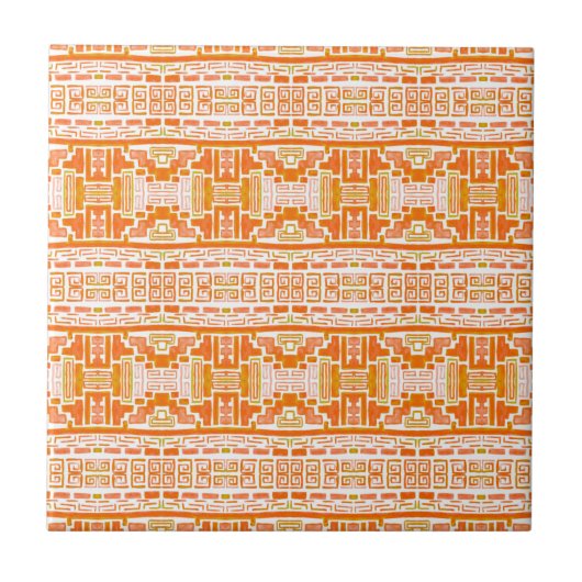 Native Tribal Orange Boho Tribal Muster Fliese (Vorderseite)
