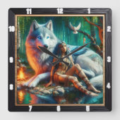 Native Vision: Mondlicht Glade Alte Weisheit Quadratische Wanduhr (Vorderseite)