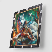 Native Vision: Mondlicht Glade Alte Weisheit Quadratische Wanduhr (Winkel)