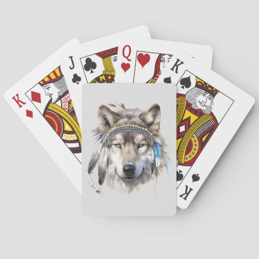 Native Wolf in Feathers Playing Cards Spielkarten (Rückseite)