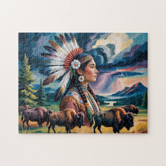Native Woman With Bison Puzzle (Horizontal)