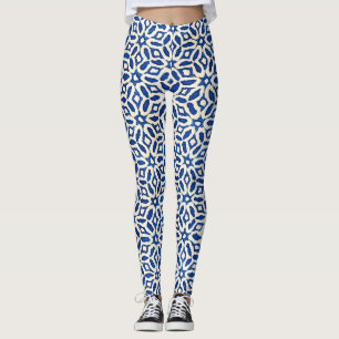 Natives Batik Blau-Weiß-Kunst Leggings