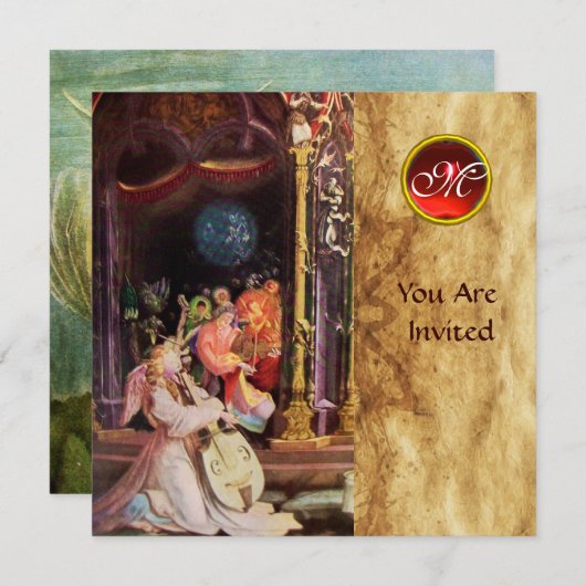 NATIVITÄT MIT ANGELN - MAGIC CHRISTMAS MONOGRAM EINLADUNG (Vorne/Hinten)