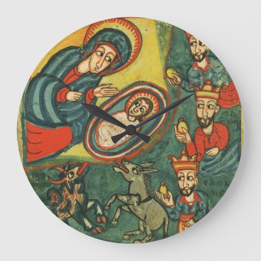 NATIVITÄTSCHRISTMAS PARCHMENT , ANNAHME VON MAGI GROßE WANDUHR (Vorderseite)