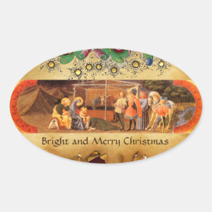 NATIVITÄTSCHRISTMAS PARCHMENT/ ANNAHME VON MAGI OVALER AUFKLEBER