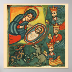 NATIVITÄTSCHRISTMAS PARCHMENT , ANNAHME VON MAGI POSTER