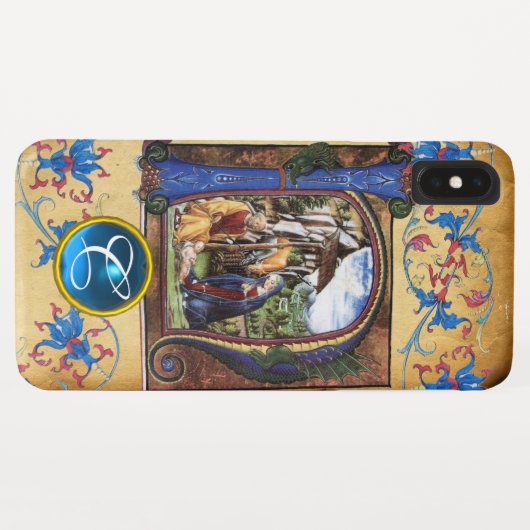 NATIVITÄTSCHRISTMAS PARCHMENT BLUE GEM MONOGRAM Case-Mate iPhone HÜLLE (Rückseite (Horizontal))