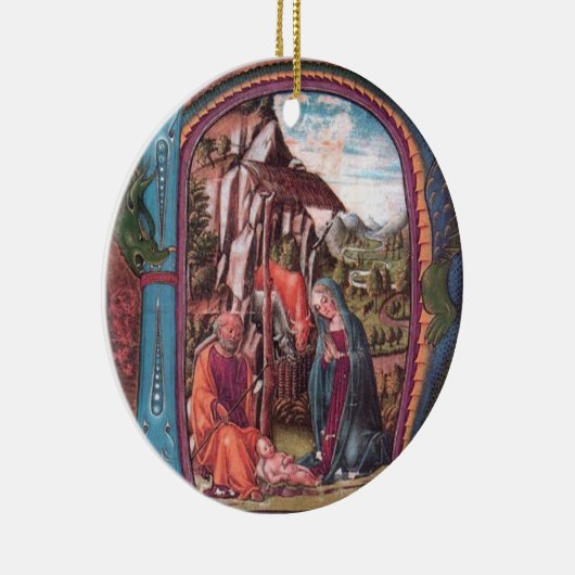 NATIVITÄTSCHRISTMAS PARCHMENT MONOGRAM Rosa Blau Keramikornament (Rechts)