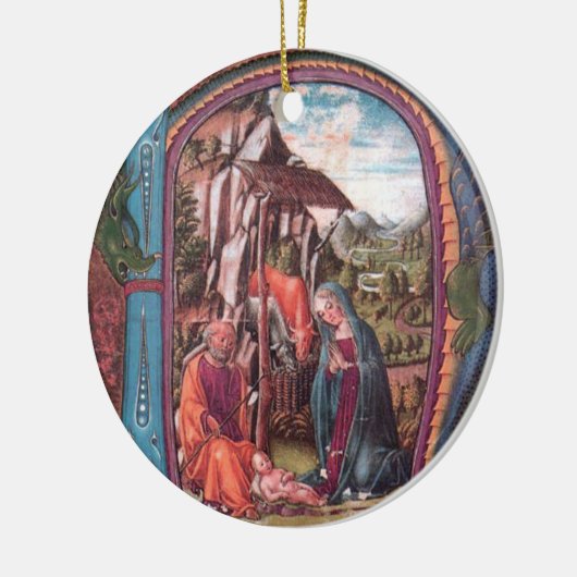 NATIVITÄTSCHRISTMAS PARCHMENT MONOGRAM Rosa Blau Keramikornament (Links)