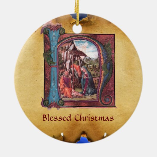 NATIVITÄTSCHRISTMAS PARCHMENT MONOGRAM Rosa Blau Keramikornament (Hinten)