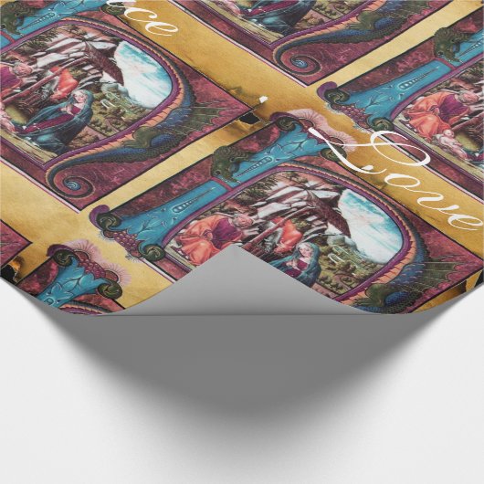 NATIVITÄTSMONOGRAMM CHRISTMAS PARCHMENT Rosa Blau Geschenkpapier (Ecke)