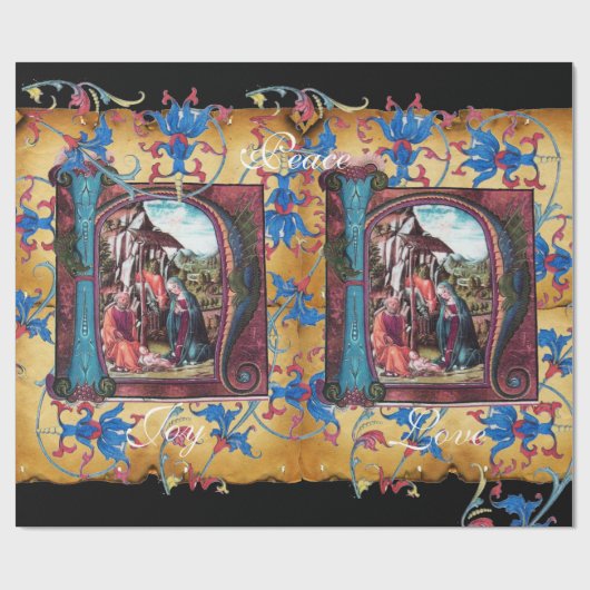 NATIVITÄTSMONOGRAMM FLORAL CHRISTMAS PARCHMENT GESCHENKPAPIER (Flach)