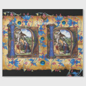 NATIVITÄTSMONOGRAMM FLORAL CHRISTMAS PARCHMENT GESCHENKPAPIER (Flach)