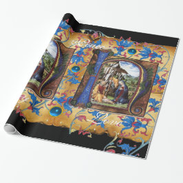 NATIVITÄTSMONOGRAMM FLORAL CHRISTMAS PARCHMENT GESCHENKPAPIER