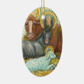 NATIVITÄTSTIERE IN STABIL, OX, DONKEY UND SCHAFE KERAMIK ORNAMENT (Rechts)