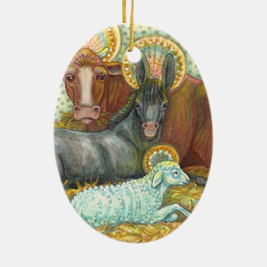 NATIVITÄTSTIERE IN STABIL, OX, DONKEY UND SCHAFE KERAMIK ORNAMENT (Hinten)