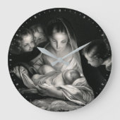 Nativity Baby Jesus Virgin Mary Angels Black White Große Wanduhr (Vorderseite)