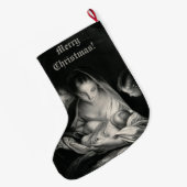 Nativity Baby Jesus Virgin Mary Angels Black White Großer Weihnachtsstrumpf (Rückseite (Hängend))