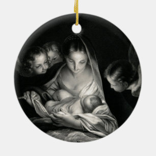 Nativity Baby Jesus Virgin Mary Angels Black White Keramikornament