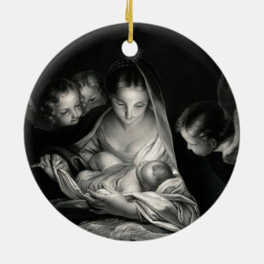 Nativity Baby Jesus Virgin Mary Angels Black White Keramikornament (Hinten)