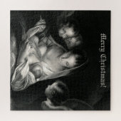 Nativity Baby Jesus Virgin Mary Angels Black White Puzzle (Horizontal)