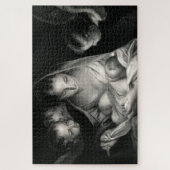 Nativity Baby Jesus Virgin Mary Angels Black White Puzzle (Vertikal)