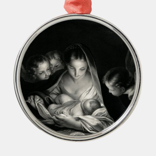 Nativity Baby Jesus Virgin Mary Angels Black White Silbernes Ornament (Vorne)